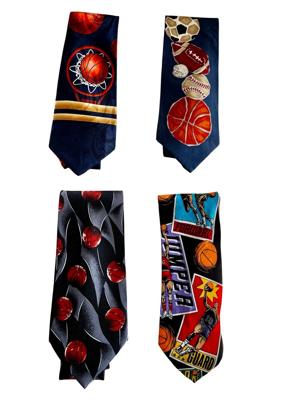 Vintage Sports Themed Silk Neckties Set of 4 Basketball Tie
